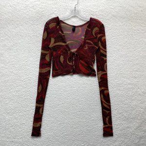 Crop Tie Front Cardigan Top M L Medium Large Womens Glitter Sparkly Mesh Pattern